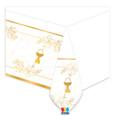 TOVAGLIA in plastica Rettangolare - Prima Comunione - Oro e bianca - 140x270cm