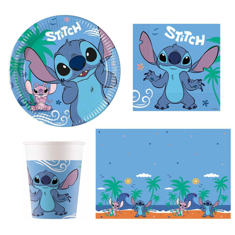 Kit coordinato tavola STITCH - piatti bicchieri tovaglioli tovaglia