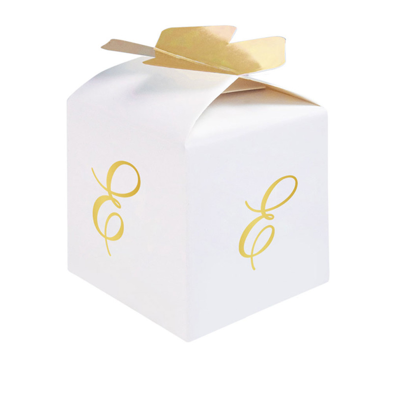 10 Scatoline in carta portaconfetti - con lettera E iniziale in ORO - 5x7x5cm