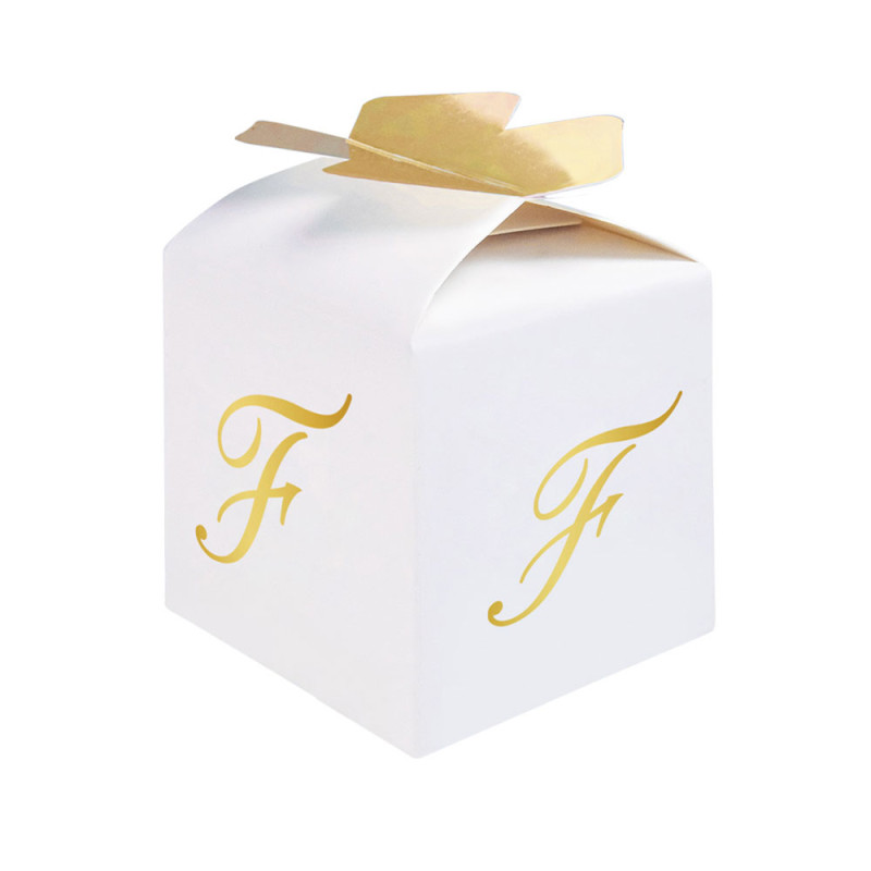 10 Scatoline in carta portaconfetti - con lettera F iniziale in ORO - 5x7x5cm