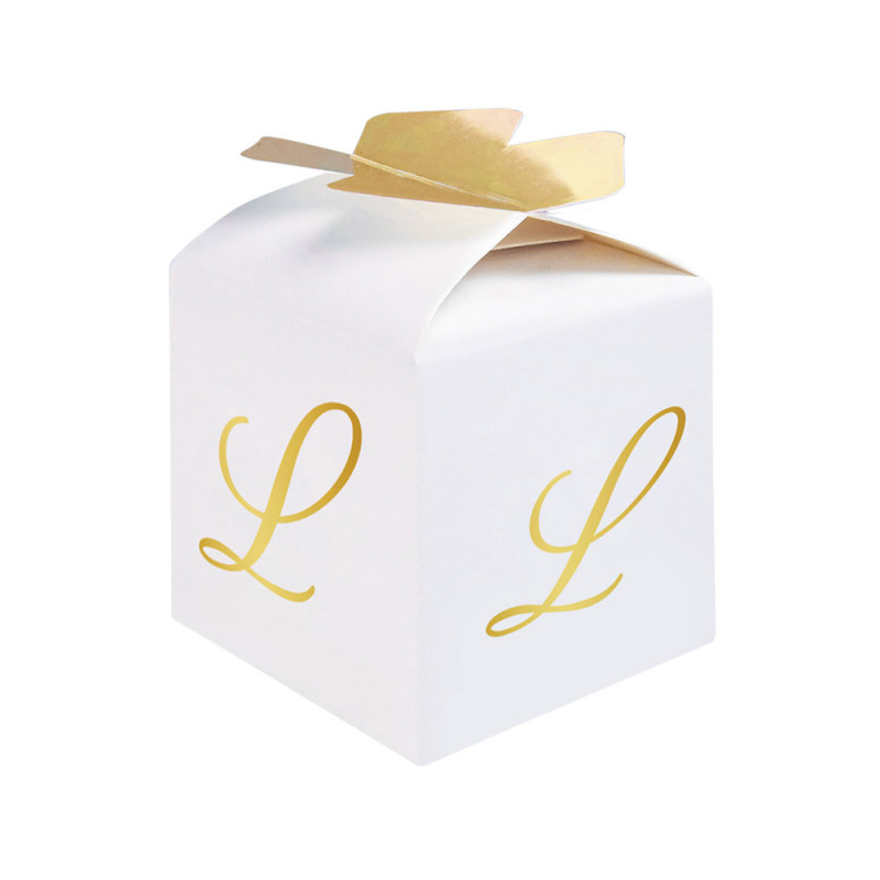 10 Scatoline in carta portaconfetti - con lettera L iniziale in ORO - 5x7x5cm