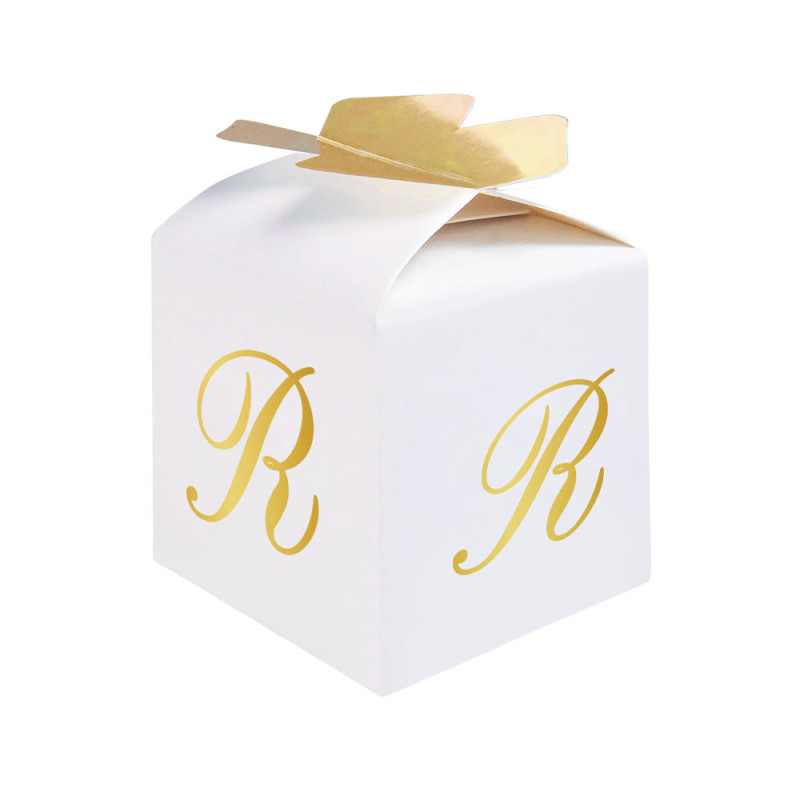 10 Scatoline in carta portaconfetti - con lettera R iniziale in ORO - 5x7x5cm