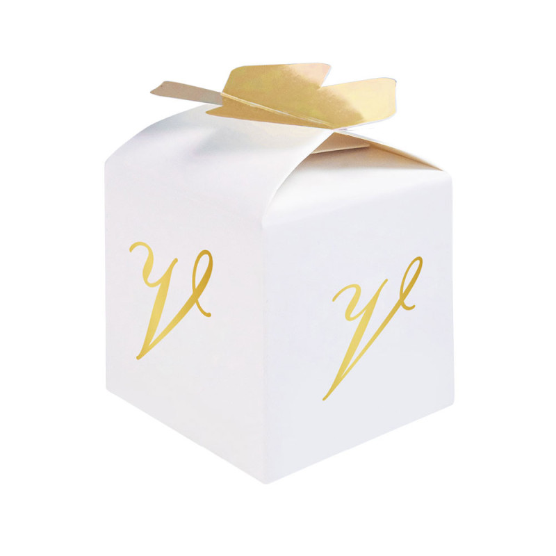 10 Scatoline in carta portaconfetti - con lettera V iniziale in ORO - 5x7x5cm