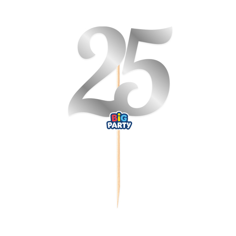 Cake Topper in carta numero 25 ARGENTO Lucido - decorazione torte dolci