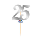 Cake Topper in carta numero 25 ARGENTO Lucido - decorazione torte dolci