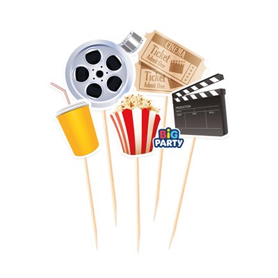 Set 5 mini Cake Topper in carta tema CINEMA - decorazione torte dolci - h15cm