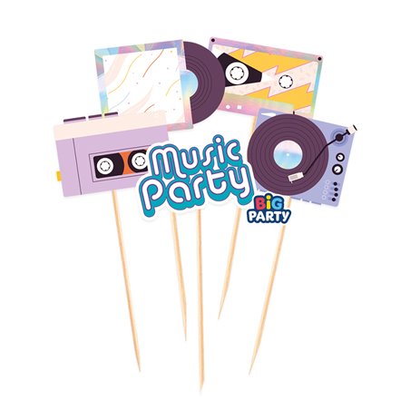 Set 5 mini Cake Topper in carta tema MUSIC Party - decorazione torte dolci