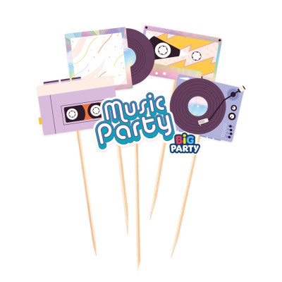 Set 5 mini Cake Topper in carta tema MUSIC Party - decorazione torte dolci