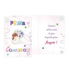 Biglietto auguri COMUNIONE con ciondolo in legno con Bambina e albero della vita