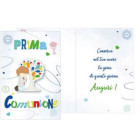 Biglietto auguri COMUNIONE con ciondolo in legno con Bambino e albero della vita