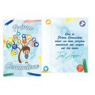 Biglietto di Auguri Comunione Bimbo CELESTE e Albero della VITA - con finiture Blu lucido