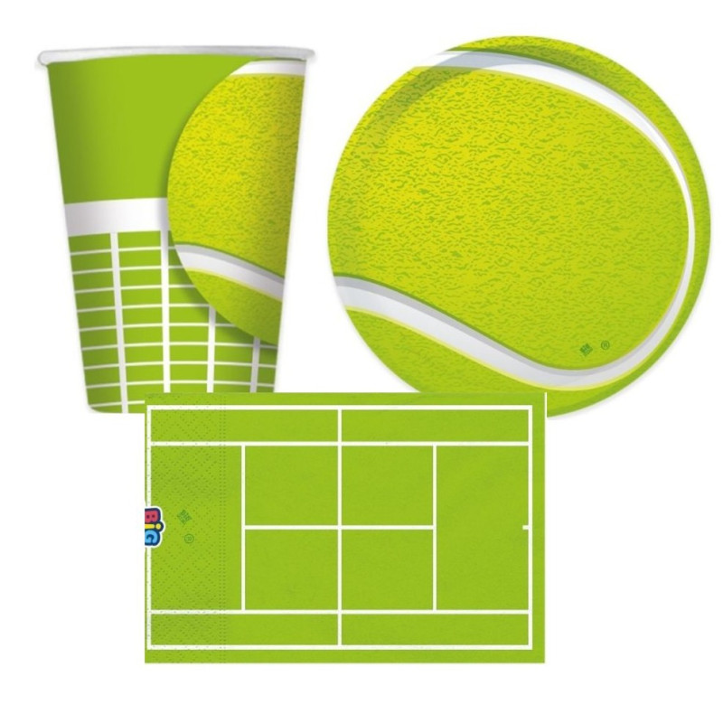Kit coordinato tavola sport TENNIS - 12 persone - piatti, bicchieri e tovaglioli