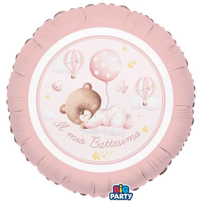 Palloncino in Mylar Il mio BATTESIMO orsetto ROSA bimba - gonfiabile ad elio