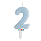 CANDELA numero 2 Due CELESTE BABY - Tiny Plump - candelina in cera per torta
