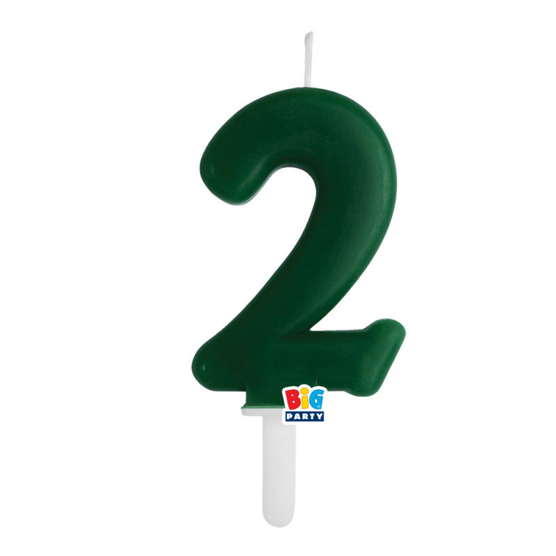 CANDELA numero 2 Due VERDE FORESTA - Tiny Plump - candelina in cera per torta
