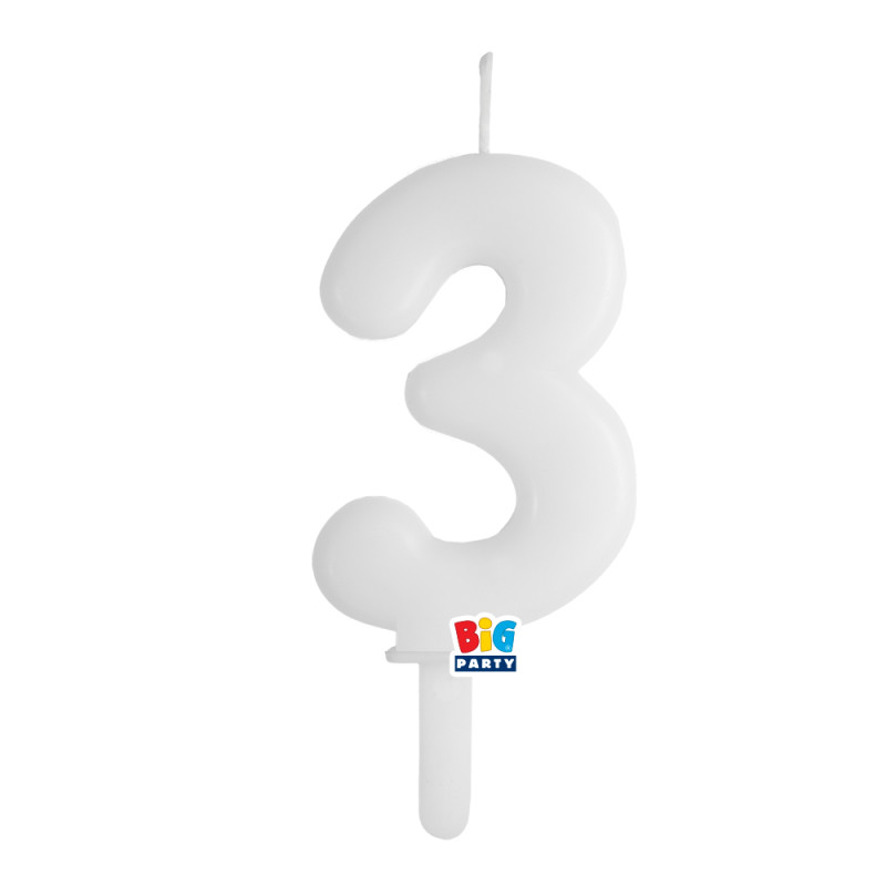 CANDELA numero 3 Tre BIANCO - Tiny Plump - candelina in cera per torta