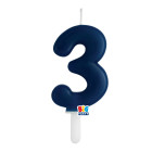 CANDELA numero 3 Tre BLU NAVY - Tiny Plump - candelina in cera per torta