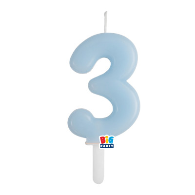 CANDELA numero 3 Tre CELESTE BABY - Tiny Plump - candelina in cera per torta