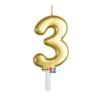 CANDELA numero 3 Tre ORO Metal - Tiny Plump - candelina in cera per torta
