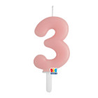 CANDELA numero 3 Tre ROSA BABY - Tiny Plump - candelina in cera per torta