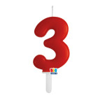 CANDELA numero 3 Tre ROSSO - Tiny Plump - candelina in cera per torta