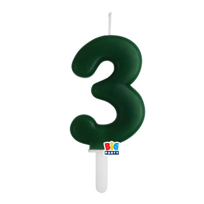 CANDELA numero 3 Tre VERDE FORESTA - Tiny Plump - candelina in cera per torta