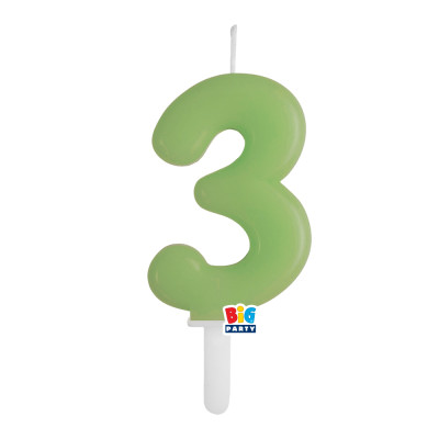 CANDELA numero 3 Tre VERDE OLIVA - Tiny Plump - candelina in cera per torta