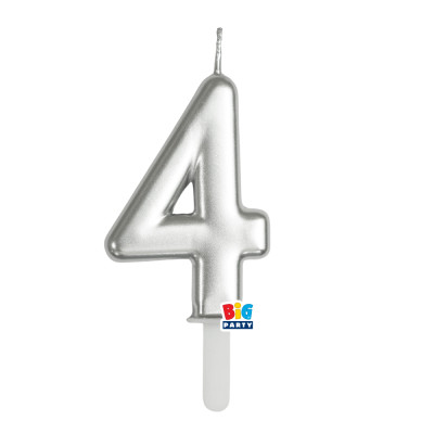 CANDELA numero 4 Quattro ARGENTO Metal - Tiny Plump - candelina in cera per torta