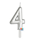 CANDELA numero 4 Quattro ARGENTO Metal - Tiny Plump - candelina in cera per torta
