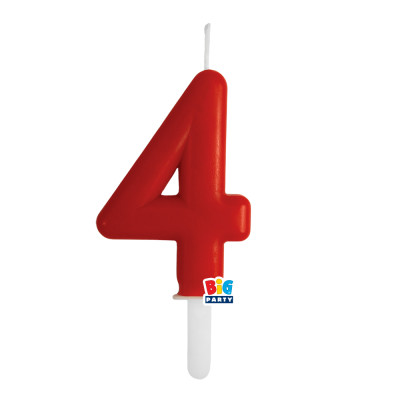 CANDELA numero 4 Quattro ROSSO - Tiny Plump - candelina in cera per torta