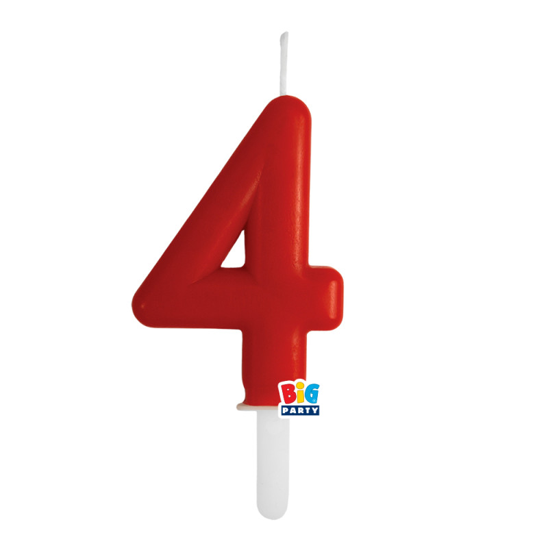 CANDELA numero 4 Quattro ROSSO - Tiny Plump - candelina in cera per torta