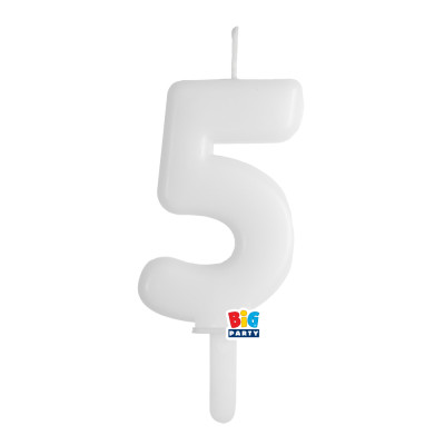 CANDELA numero 5 Cinque  BIANCO - Tiny Plump - candelina in cera per torta