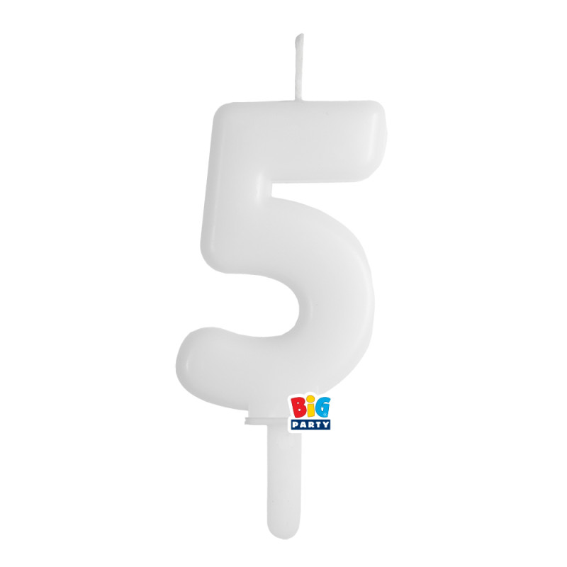 CANDELA numero 5 Cinque  BIANCO - Tiny Plump - candelina in cera per torta