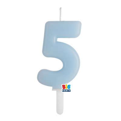 CANDELA numero 5 Cinque CELESTE BABY - Tiny Plump - candelina in cera per torta