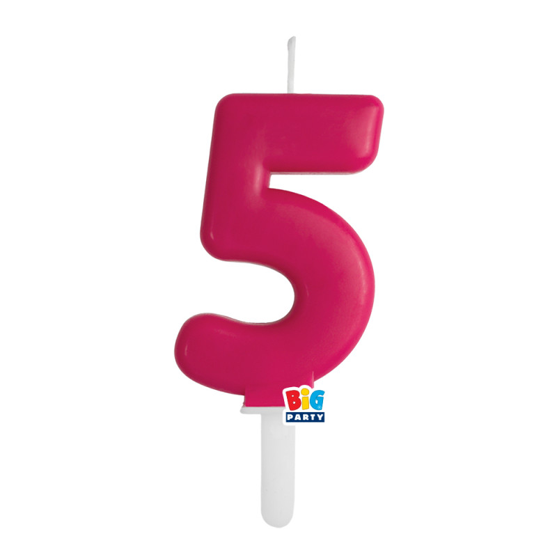 CANDELA numero 5 Cinque FUCSIA CHERRY - Tiny Plump - candelina in cera per torta