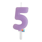 CANDELA numero 5 Cinque LILLA - Tiny Plump - candelina in cera per torta