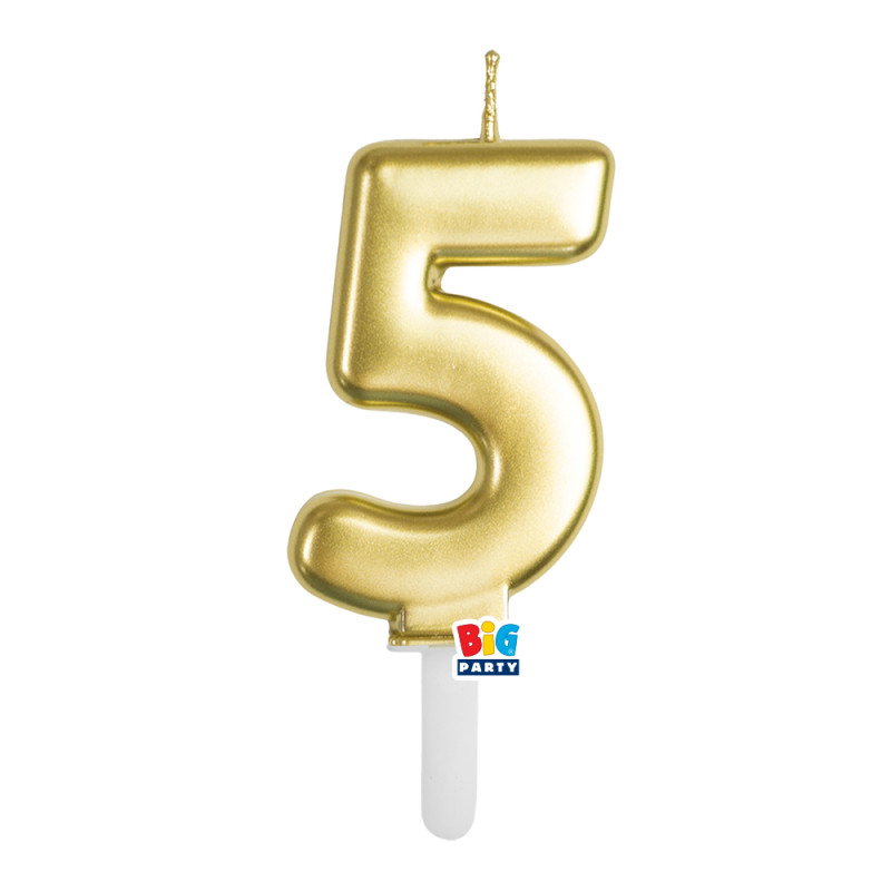CANDELA numero 5 Cinque ORO Metal - Tiny Plump - candelina in cera per torta