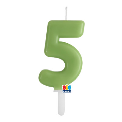 CANDELA numero 5 Cinque VERDE OLIVA - Tiny Plump - candelina in cera per torta