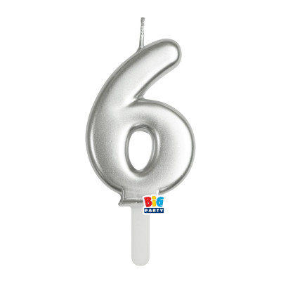 CANDELA numero 6 Sei ARGENTO Metal - Tiny Plump - candelina in cera per torta
