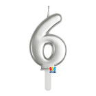 CANDELA numero 6 Sei ARGENTO Metal - Tiny Plump - candelina in cera per torta