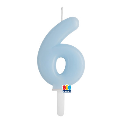 CANDELA numero 6 Sei CELESTE BABY - Tiny Plump - candelina in cera per torta