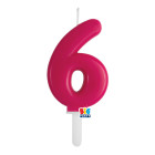 CANDELA numero 6 Sei FUCSIA CHERRY - Tiny Plump - candelina in cera per torta