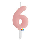 CANDELA numero 6 Sei ROSA BABY - Tiny Plump - candelina in cera per torta