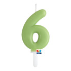 CANDELA numero 6 Sei VERDE OLIVA - Tiny Plump - candelina in cera per torta
