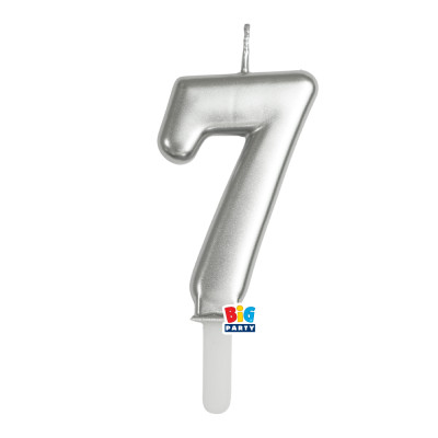 CANDELA numero 7 Sette ARGENTO Metal - Tiny Plump - candelina in cera per torta