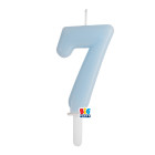 CANDELA numero 7 Sette CELESTE BABY - Tiny Plump - candelina in cera per torta