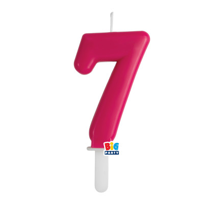 CANDELA numero 7 Sette FUCSIA CHERRY - Tiny Plump - candelina in cera per torta