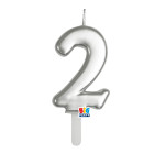 CANDELA numero 2 Due ARGENTO Metal - Tiny Plump - candelina in cera per torta
