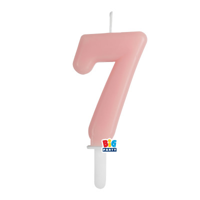 CANDELA numero 7 Sette ROSA BABY - Tiny Plump - candelina in cera per torta