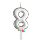 CANDELA numero 8 Otto ARGENTO Metal - Tiny Plump - candelina in cera per torta
